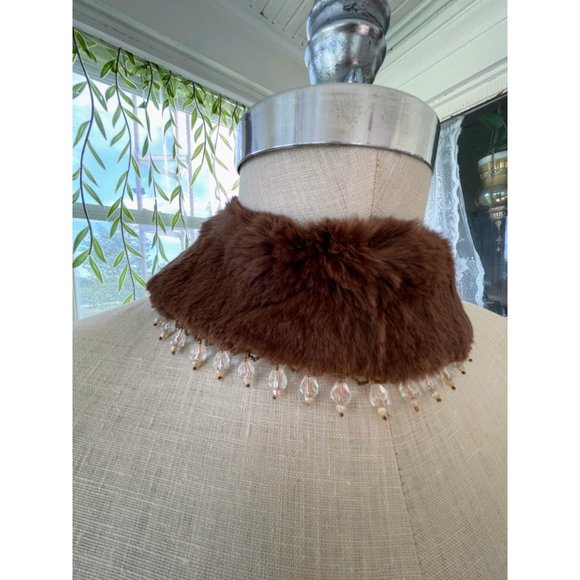 Vintage 1950s Brown Mink fur Collar/Necklace With Glass Dangle Beads - Picture 6 of 16